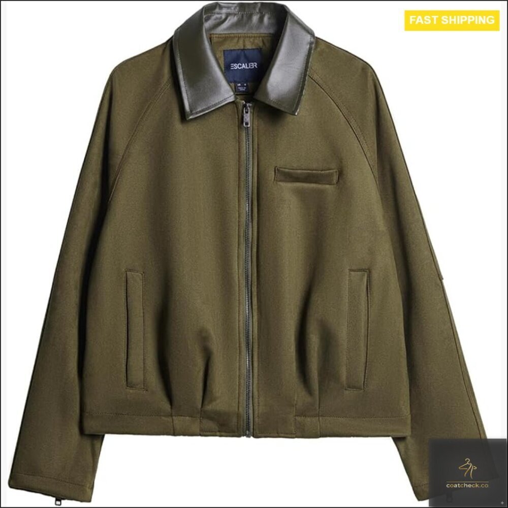 Faux Suede Cropped Bomber Jacket with Contrast Collar Zip Up Casual - Picture 1 of 7